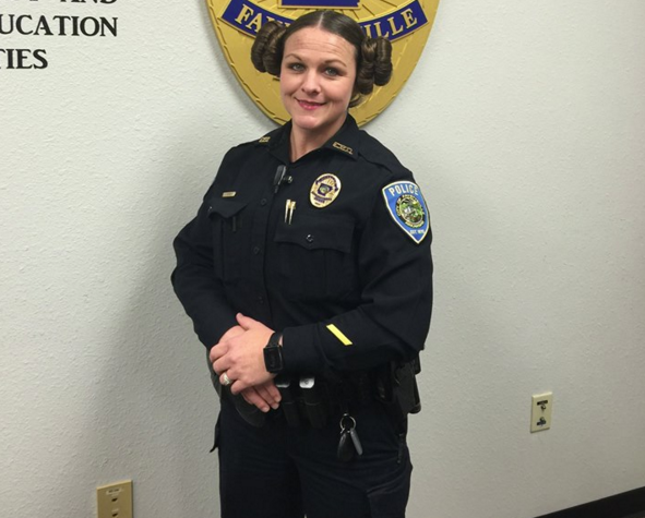 The Fayetteville Police Department posted this image of an officer wearing Princess Leia-style hair in honor of Star Wars Day.