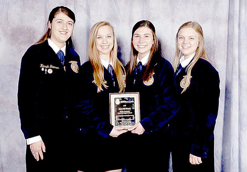 Photo by Rick Peck The McDonald County High School vocational agriculture poultry team recently won the state championship. Team members are, from left, Hannah Sherman, Mylinda Dreyer, Madison Mitchell and Abby Bishop.