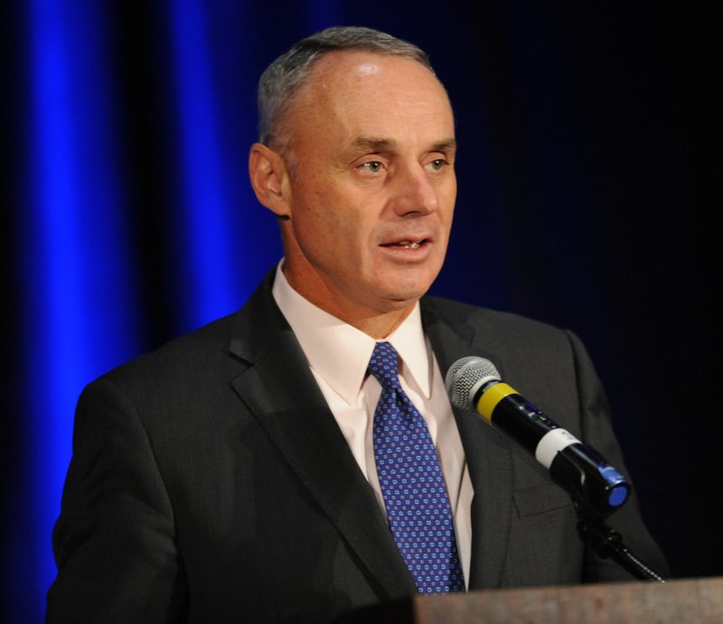 Ron Manfred, Major League Baseball commissioner, speaks Wednesday during the 8th Circuit Judicial Conference at the John Q. Hammons Center in Rogers.