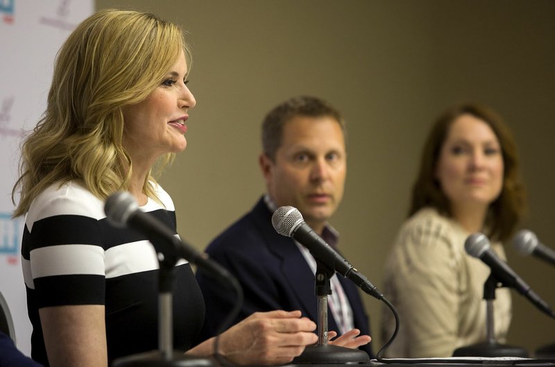 Geena Davis speaks Wednesday during a news conference at Four Points by Sheraton in Bentonville. Davis is the co-founder for the Bentonville Film Festival which continues through Sunday.
