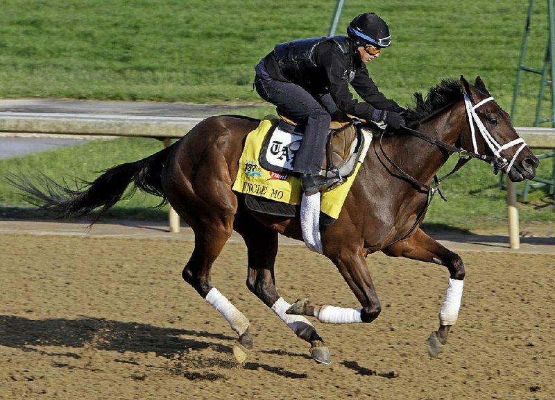 Uncle Mo, shown during preparations for the 2011 Kentucky Derby, has three offspring who will be in the field for Saturday’s Derby. Uncle Mo was a late scratch from his Derby run.