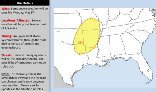 A slight risk for severe weather Monday exists across most of the state. 