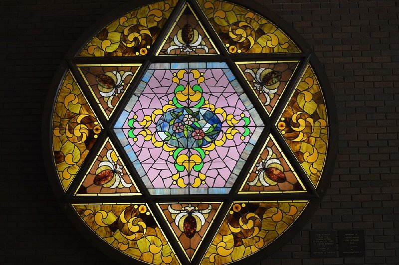 A stained glass window featuring the Star of David that now hangs in the fellowship hall at Temple B’nai Israel in Little Rock was originally located above the entrance to the congregation’s temple at Capitol Avenue and Broadway. 