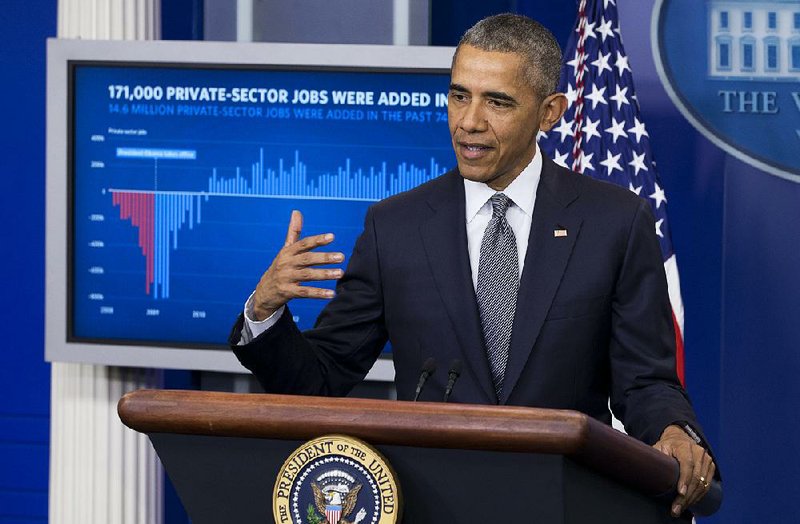 Speaking on Friday at the White House, President Barack Obama said he was pleased by Friday’s jobs report but noted that the global economy is still sluggish. 