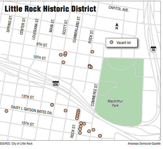 A map showing the Little Rock Historic District. 