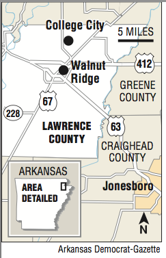 Map showing the location of College City and Walnut Ridge