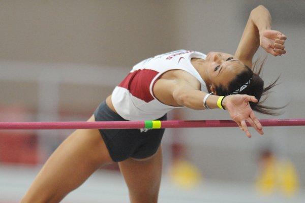 Taliyah Brooks of Arkansas competes in the high jump Friday, Jan. 15, 2016, during the Arkansas Invitational at the Randal Tyson Track Center. 