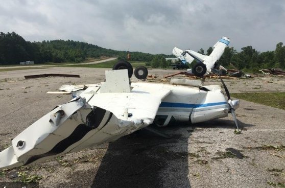 National Weather Service crews are working Tuesday morning to determine if a tornado touched down in Salem and damaged two planes, six aircraft hangars and the terminal building at the airport in the north Arkansas city.