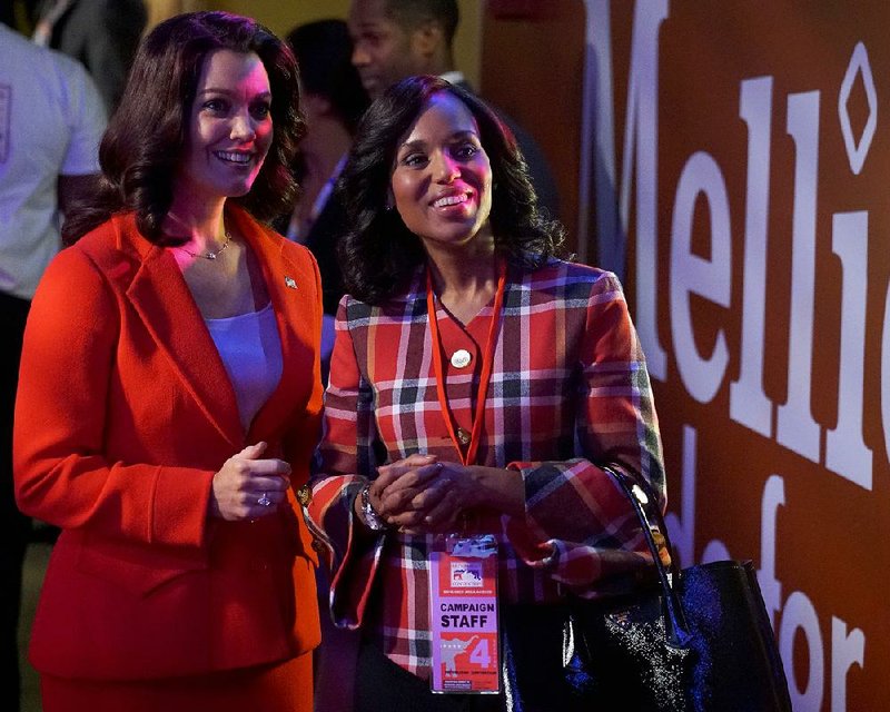 Scandal stars Bellamy Young (left) as Sen. Mellie Grant and Kerry Washington as Olivia Pope.
