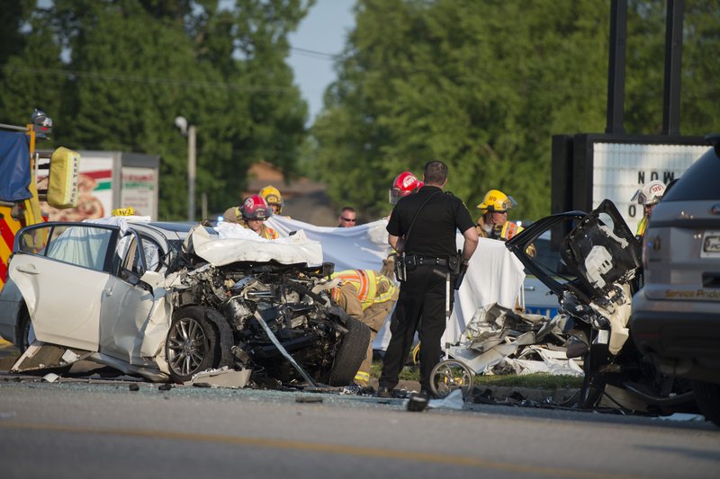 The scene of a wreck Wednesday evening in Springdale.