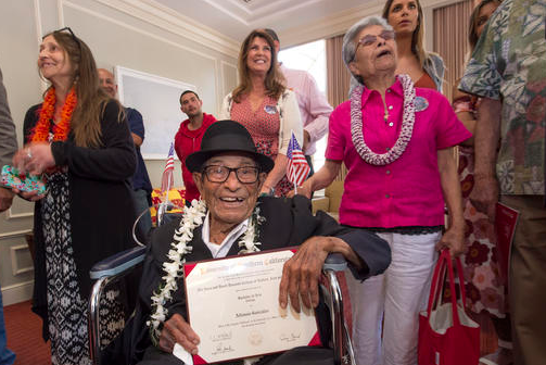 Alfonso Gonzales, 96, became University of Southern California's oldest graduating Trojan when he received his Bachelor of Science in zoology during the USC commencement ceremony on Friday, May 13, 2016, in Los Angeles. 