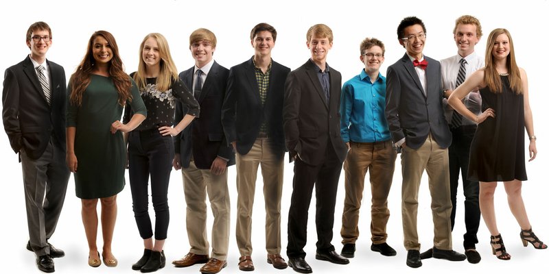 Ten students who make up this year’s Northwest Arkansas Democrat-Gazette Academic All-Star Team are, from left, Jonah Hyman, a senior at Haas Hall Academy; Kaitlyn Ragsdale, a senior at Shiloh Christian; Liisa Salomaa, a senior at Providence Academy; Noah West, a senior at Har-Ber High School; Adam Breach, a senior at Rogers High School; Garrett Story, a senior at Springdale High School; Gillian Wall, a senior at Bentonville High School; Beau Si, a senior at Fayetteville High School; John Lavey, a senior at Siloam Springs High School; and Blayke Rogers, a senior at Farmington High School.