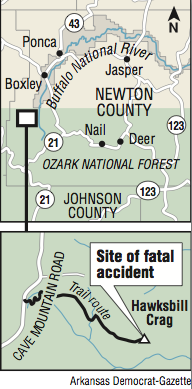 Map showing Hawksbill Crag Accident location. 