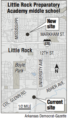 A map showing the location of Little Rock Preparatory Academy middle school.