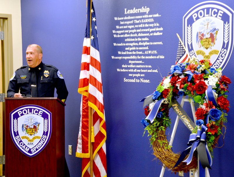 Michael Burchfiel/Herald-Leader Captain Monty Balk spoke to the assembled group of first responders, city staff and members of the public about his 30 year experience with the police force.