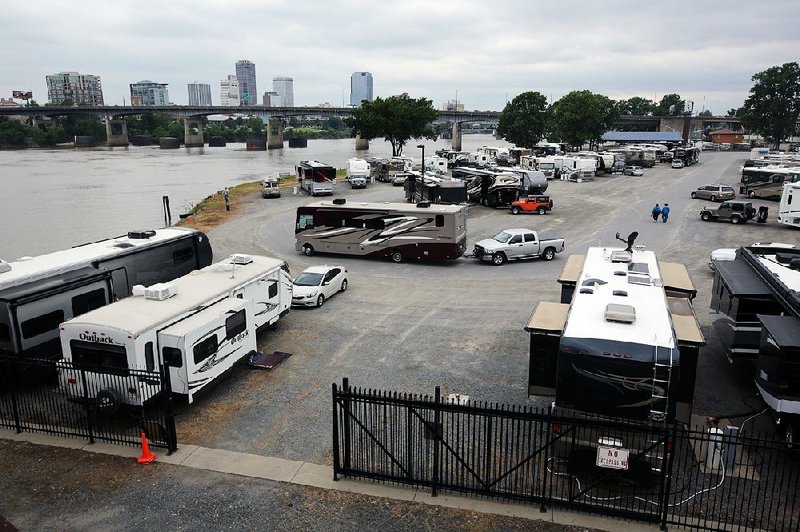 North Little Rock Advertising and Promotion commissioners voted by email this week to approve a loan for improvements at the city-owned Downtown Riverside RV Park, seen here from the Clinton Presidential Park Bridge.