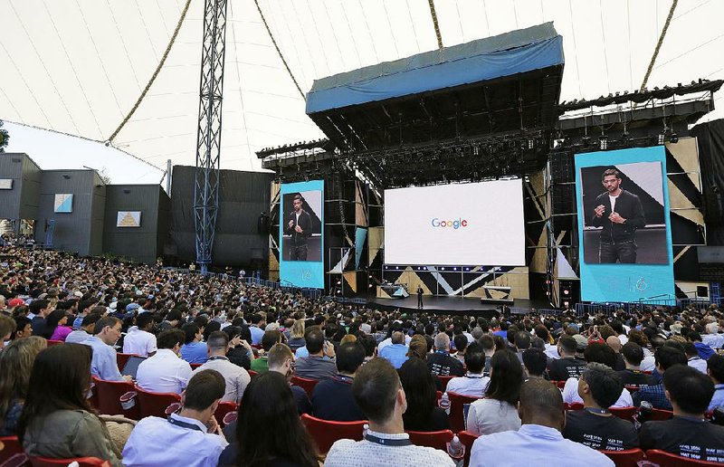 Google CEO Sundar Pichai delivers the keynote address of the Google I/O conference Wednesday in Mountain View, Calif. 