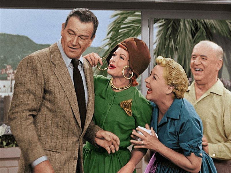 CBS rolls out New I Love Lucy Superstar Special at 7 p.m. Friday. The two colorized classic episodes star (from left) John Wayne, Lucille Ball, Vivian Vance and William Frawley.
