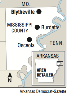 A map showing the location of Blytheville.