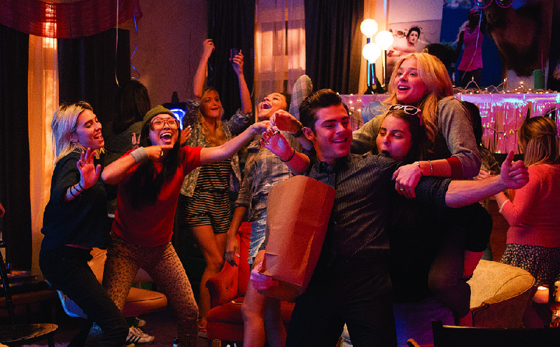 Maranda (Clara Mamet), Christine (Awkwafi na), Teddy (Zac Efron), Nora (Beanie Feldstein) and Shelby (Chloe Grace Moretz) insist they are “in it to win it” in Neighbors 2: Sorority Rising.