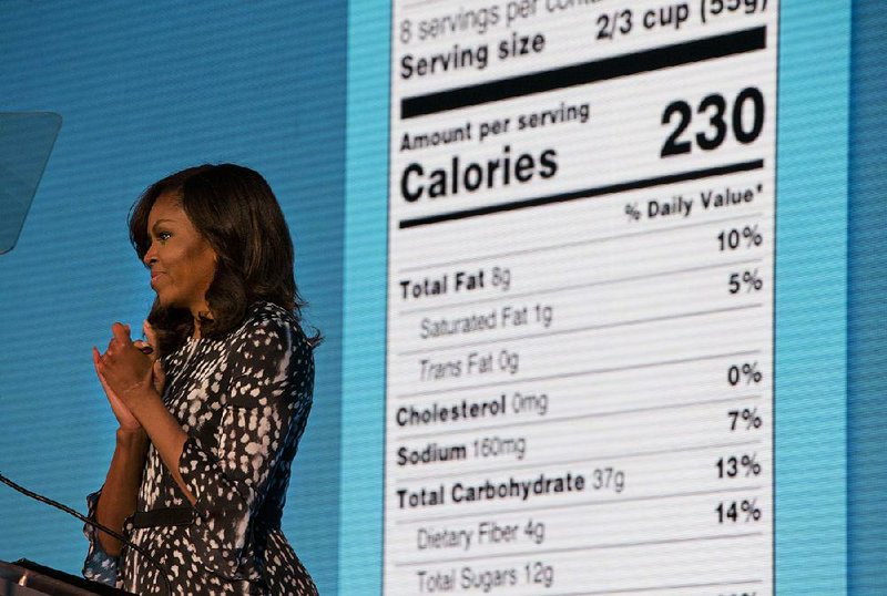 First lady Michelle Obama, speaking Friday at the Building a Healthier Future Summit in Washington, announces a makeover for food nutrition labels.