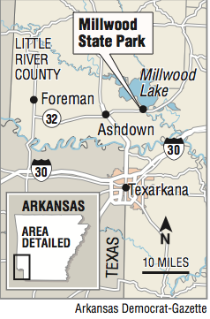 Map showing the location of Millwood State Park