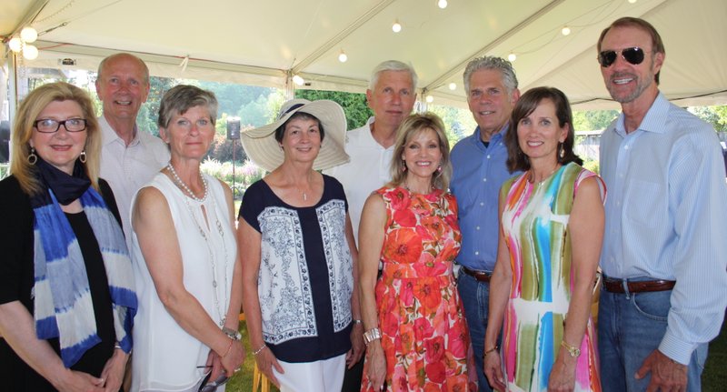 Bob and Becky Alexander, Greening of the Garden honorary chairmen (from right), Pete Proffer, Lisa and Steve Lockwood, Connie Morse, Vicki Proffer, and Frank and Pat Bailey help support the Botanical Garden of the
Ozarks at the annual fundraiser May 10.
