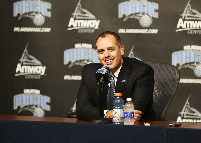 New Orlando Coach Frank Vogel addresses members of the media at his introductory news conference Monday. Vogel, 42, was fired from Indiana shortly after the Pacers lost to Toronto in the first round of the NBA playoffs.