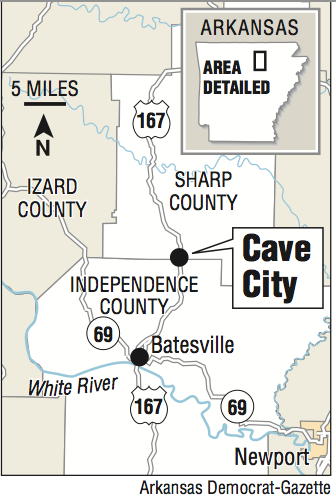 A map showing the location of Cave City.