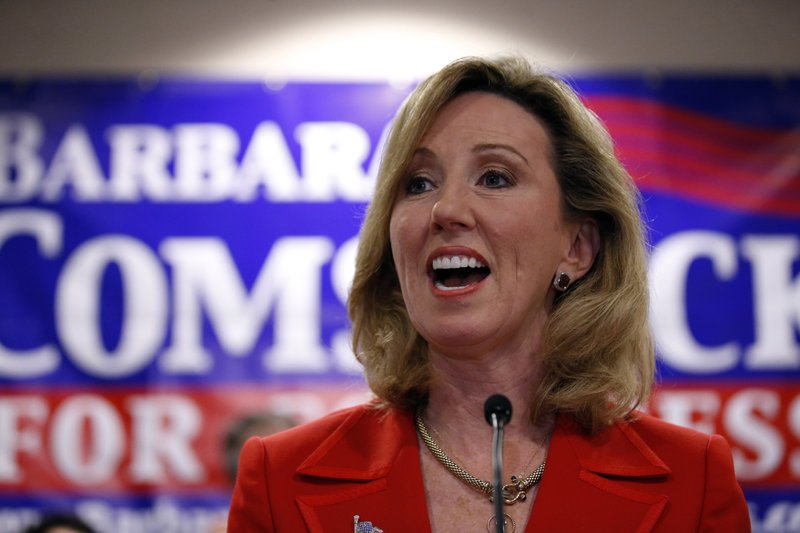 FILE - In this Nov. 4, 2014 file photo. then-Virginia Republican Congressional candidate, Now-Rep. Barbara Comstock, R-Va. speaks in Ashburn, Va. Donald Trumps incendiary comments about women over the years are causing heartburn for many Republicans. But theyre raising especially awkward problems for the five female House GOP lawmakers facing competitive re-election battles this year. (AP Photo/Alex Brandon, File)