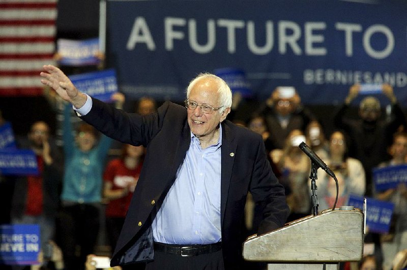Bernie Sanders greets the crowd Tuesday at a rally in Anaheim, Calif. 