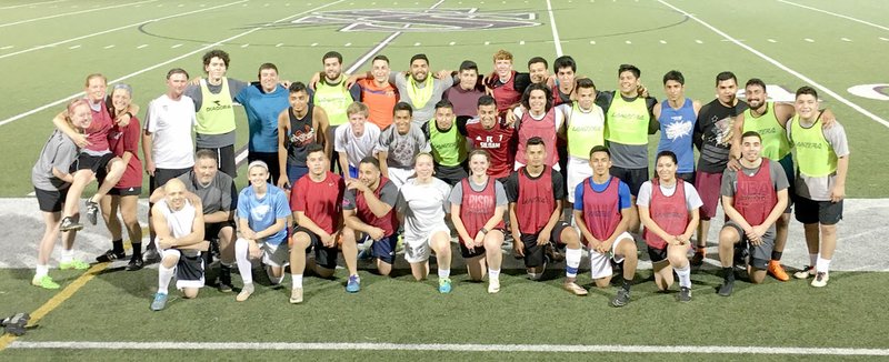 Photo submitted A total of 34 Siloam Springs soccer alumni from the years 2004 to 2015 attended the Ben Pollard Alumni Soccer game. They played three 30-minute halves with some of the soccer parents Travis Jackson, Stephen Bos and Kevin Simpson as referees. The SSHS soccer booster club raised about $450 to help send our teams to the state playoffs.