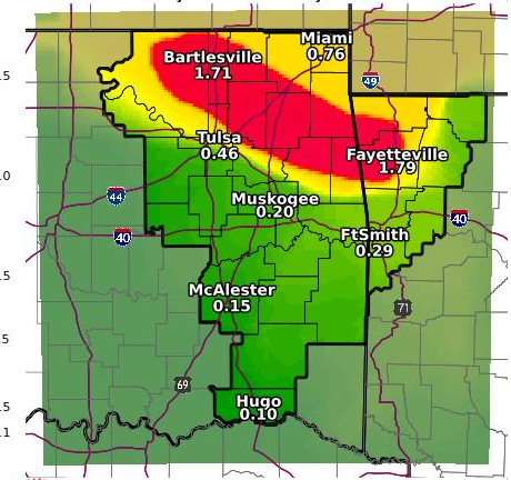 Heavy rain was expected for parts of Oklahoma and Northwest Arkansas.