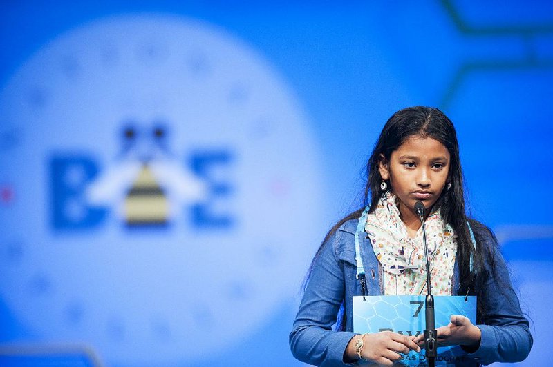 Special to the Arkansas Democrat-Gazette - 05-25-2016 - Pavani S. Chittemsetty, 10, participates in the 2016 Scripps National Spelling Bee on Wednesday, May 25, 2016 at the Gaylord National Resort and Convention Center in National Harbor, Md.