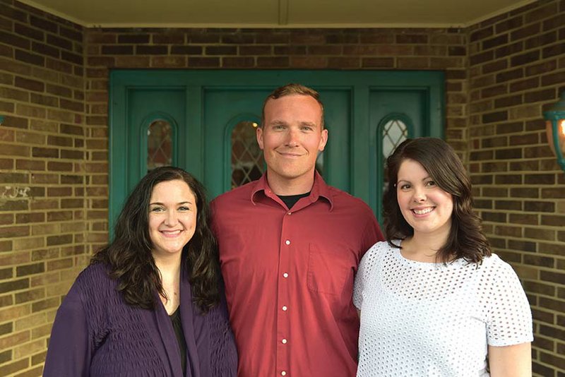The Red Curtain Theatre in Conway was the idea of three people, from left, Kristen Sherman, Johnny Passmore and Amber Welch.  They are standing in front of the theater’s new home at 913 W. Oak St., the former location of Re/Max real estate agency.