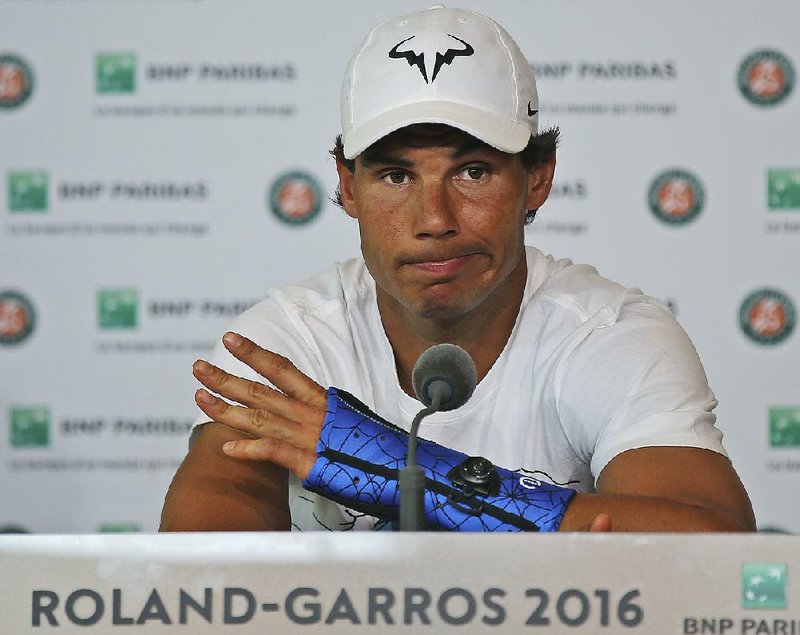 Rafael Nadal withdrew from the French Open on Friday because of an injury to his left wrist. Nadal made the announcement at a hastily arranged news conference, one day before he was scheduled to play his third-round match.