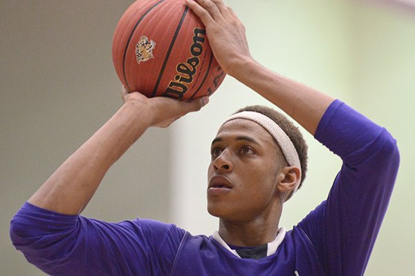 El Dorado center Daniel Gafford shoots a free throw during a game Friday, Jan. 22, 2016, at Tiger Arena in Bentonville. 