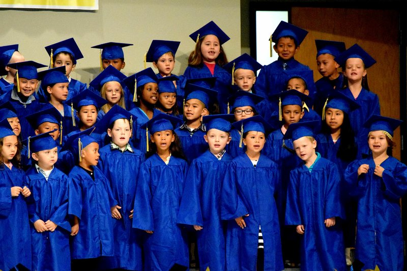 Photo by Mike Eckels Students perform the song &#8220;First Grade, First Grade&#8221; during the opening of Decatur Northside Elementary School&#8217;s 2016 Kindergarten graduation exercise May 23 in the school cafeteria.