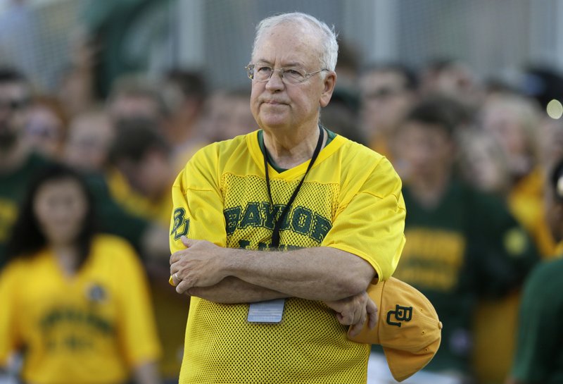 FILE - In the Sept. 12, 2015, file photo, Ken Starr waits to run onto the field before an NCAA college football game in Waco, Texas.  (AP Photo/LM Otero, File)
