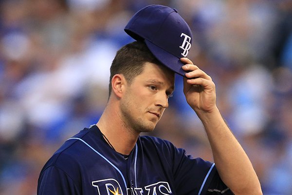 Tampa Bay Rays starting pitcher Drew Smyly during a baseball game against the Kansas City Royals at Kauffman Stadium in Kansas City, Mo., Tuesday, May 31, 2016. (AP Photo/Orlin Wagner)