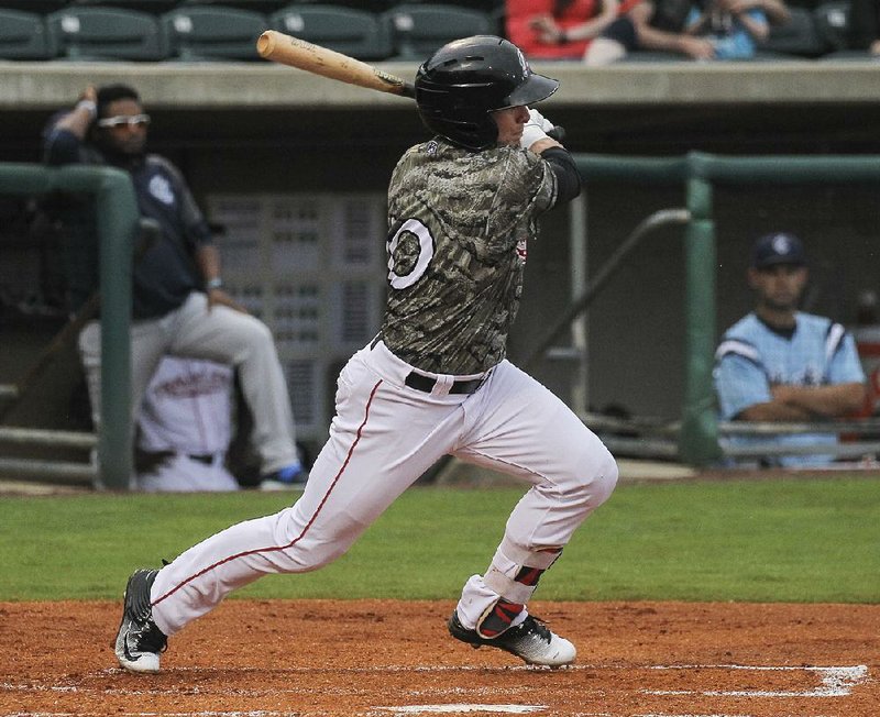 Arkansas left fielder Caleb Adams went 2 for 5 with an RBI as the Travelers fell to the Corpus Christi Hooks 10-2 on Wednesday at Dickey-Stephens Park in North Little Rock.