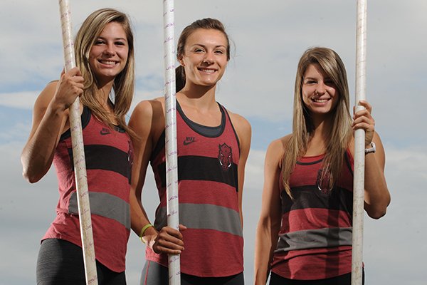 Lexi Weeks (from left), Ariel Voskamp and Tori Weeks, all alumnae from Cabot High School, will represent the University of Arkansas in the pole vault at the NCAA Outdoor Track and Field Championships Wednesday, June 8, through Saturday, June 11, in Eugene, Ore.