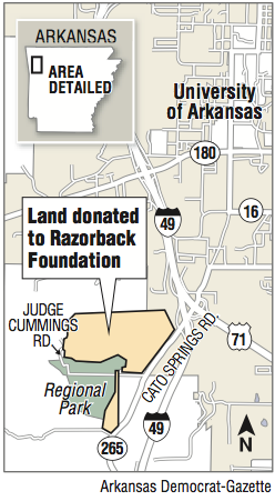 A map showing land donated to the Razorback Foundation.