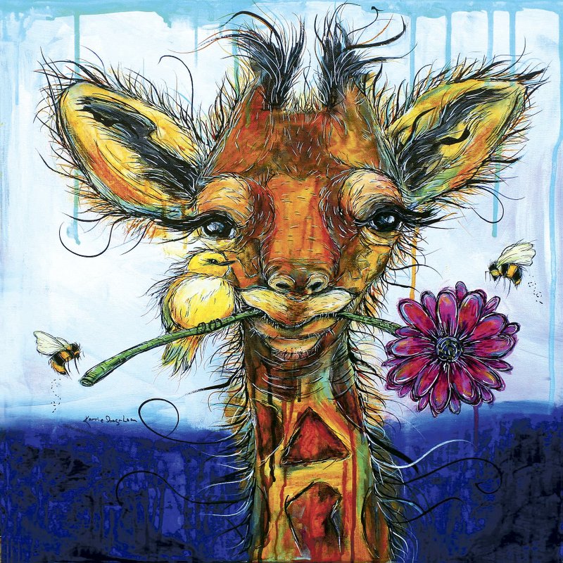 This giraffe is one of a series of whimsical animal portraits by Karrie Evenson.