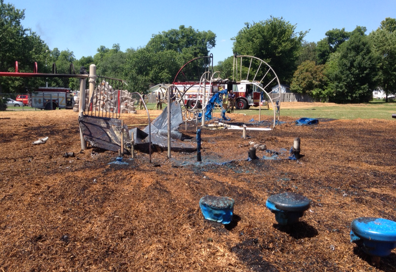 Part of the playground at Little Rock's Carver Elementary School was destroyed in a fire Friday. 