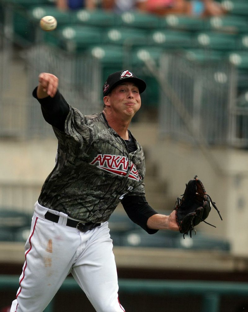 Arkansas pitcher Troy Scribner allowed just three hits and struck out six in the Travelers’ 2-0 victory over Northwest Arkansas on Sunday at Dickey-Stephens Park in North Little Rock.