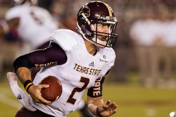Texas State quarterback Tyler Jones runs during the first half against Florida State in Tallahassee, Fla., on Sept. 5, 2015. (Mark Wallheiser/Associated Press)