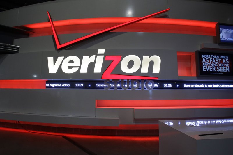 In this April 7, 2013 file photo, the Verizon studio booth at MetLife Stadium in East Rutherford, N.J. 
