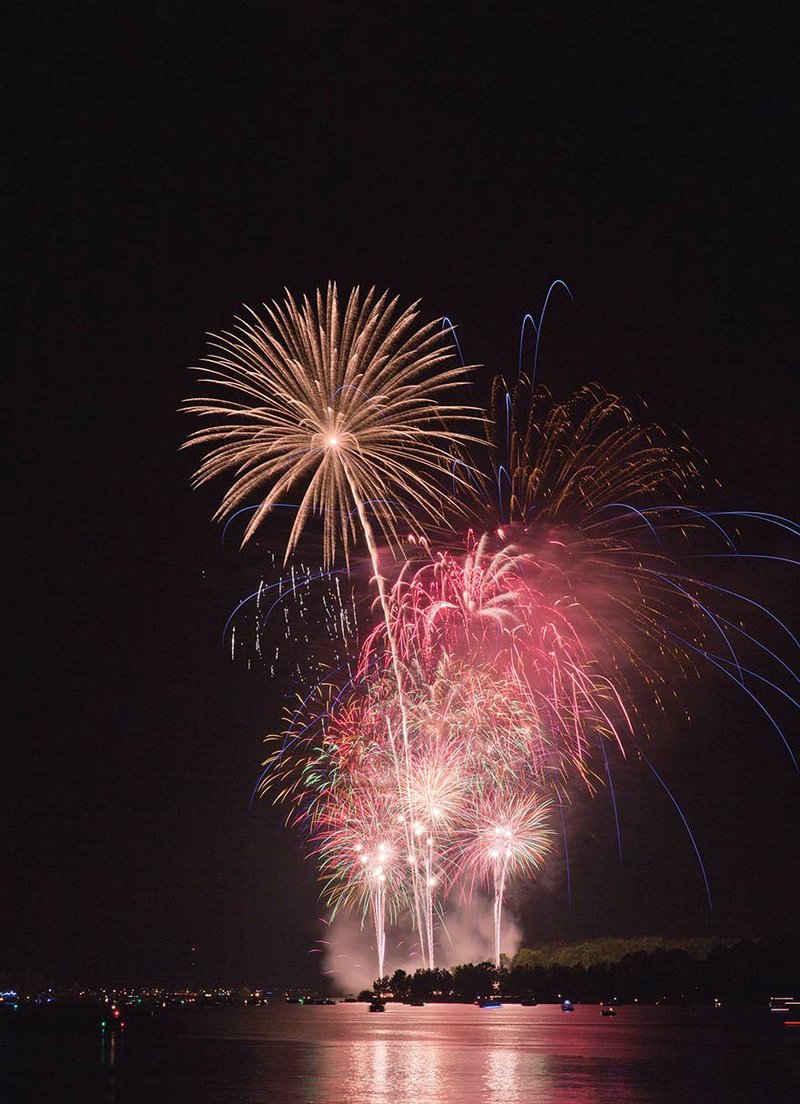 Fireworks explode over Greers Ferry Lake last year during the annual Heber Springs Area Chamber of Commerce Fireworks Extravaganza. The event is scheduled for July 2 on Sandy Beach in Heber Springs, and activities will begin at 11 a.m. with food vendors and Paddlemania, a new event.