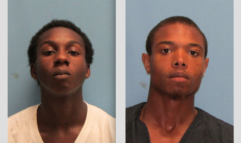 Terry Hamilton, 16, (left) and Antonio Griffin, 19, were charged with aggravated robbery and theft of property in connection with the hold-up of a Simmons Bank in west Little Rock Tuesday. 